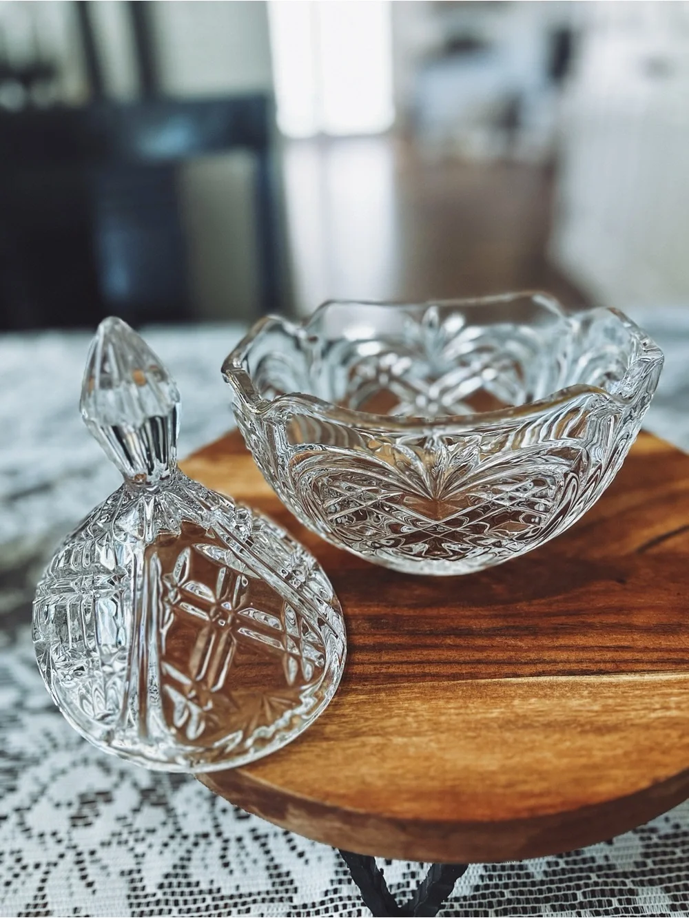 Vintage cut crystal covered candy dish/lidded trinket box/elegant candle holder